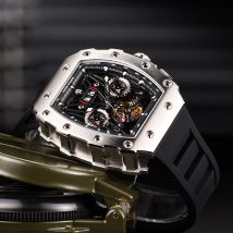 Riff Tiger Titan Edelstahl mechanische Uhr Persenning Multifunktion lumious wasserdichte Gummi mechanische Armbanduhr rga3009