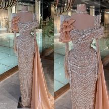 Luxury Evening Dresses Crystal Illusion Prom Gown Detachable Train Mermaid Sequins Party Dress Customized Vestidos De Noche