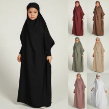 Ramadan Muslim Kinder Mädchen Abaya Solide Lange Kaftan Abaya Enfant Robe Kleid Kinder Kleidung Für Geschenk