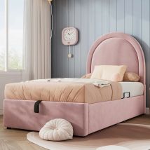 KOMHTOM Polsterbett Kinderbett Einzelbett 90x200 cm, Rosa, Samt (Ohne Matratze)