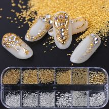 Gemischte goldene silbrige Perlen Nail Art Dekorationen Mini Metallic Perlen flache Rückseite Nagelschmuck Maniküre Charms Nail Art Zubehör