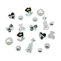 18PCS Mode Schuh Charms Set Silber Bär Violine Perle Bogen Blume Schuh Dekorationen Schnalle für Sandalen Clogs DIY Zubehör geschenk
