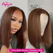 Peluca sin pegamento de color marrón Chocolate, cabello humano listo para usar, peluca Bob corto, pelucas de cabello humano con frente de encaje 4x4 de color liso para mujeres