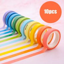 10 Sets / Set, Solid Color Candy Color Tape Rainbow Set Account And Paper Tape Children'S Office Stationery Writing Supplies