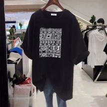 Plus Größe 5XL 150KG Frauen Sommer T shirt Cartoon O Hals Kurzarm T-stücke Lose Übergroßen Schwarz Tops