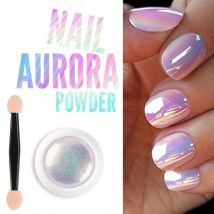 1 barattolo di polvere per unghie effetto perla specchio Aurora Chrome sirena unghie polvere artistica arcobaleno AB specchio magico polvere di conchiglia di perla forniture