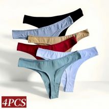 4 Teile/satz Baumwolle Höschen Frauen Thongs Low-Taille G-string Einfarbig Atmungsaktive Unterwäsche Weibliche Sexy Dessous M-XL T-zurück