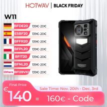 Wytrzymały smartfon HOTWAV W11, latarka 280 lm, bateria 20800 mAh, ładowanie 33 W, ekran 6,6'' FHD+, aparat tylny 64 MP, noktowizor 24 MP, 12 (6+6) GB RAM, 256 GB pamięci.