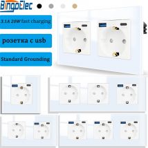 Bingoelec Presa di corrente a muro standard UE 3.1A Porta di ricarica USB Prese elettriche e interruttori della luce touch per il miglioramento domestico