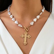 Ingemark Kreative Barock Imitation Perle Kette Halskette Frauen Mi Braut Goth Kreuz Jesus OT Schnalle Anhänger Halsband Hals Schmuck