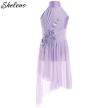 Kids Girls Ballet Lyrical Dance Dress Gymnastics Leotard Tutu Dress Rhinestones Figure Skating Modern Contemporary Dance Costume