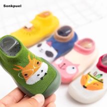 Scarpe antiscivolo per bambini Calzini da pavimento antiscivolo in cotone per neonata Suola in gomma per neonato Calzini da interno per cartoni animati Scarpe per neonati