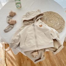 Ragazza simpatico orso Cardigan semplici felpe con cerniera morbida 0-3y neonato solido confortevole cappotto bambino ragazzo tasca cappotti