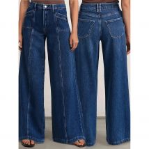"Women’s Deep Blue Wide Leg Jeans - Stylish Denim Trousers for Comfort and Versatility