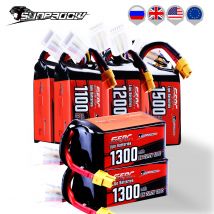 2 uds Sunpadow 22,2 V 6S Lipo batería 1100mAh 1300mAh 1500mAh 120C paquete suave con enchufe XT60 para RC Dron FPV carreras Hobby avión