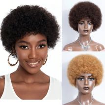 Kurze lockige Perücken, Afro-verworrene lockige Perücken, Echthaar, Pixie-Schnitt, lockige Afro-Perücken für schwarze Frauen, volle maschinell braune rote Highlight-Perücke