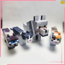3D Calico Cat Paper Model MC Pixel Puppy Paper Model Folding Ornament DIY Handmade Origami Decorative Material Package