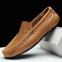 2023 sommer Männer Casual Schuhe Luxus Marke Echtes Leder Herren Loafer Mokassins Aushöhlen Atmungsaktive Slip auf Fahren Schuhe