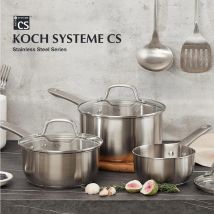 KOCH SYSTEME CS Topfenset aus Edelstahl, 1-Liter- und 2-Liter-Saucepfannen-Sets mit Deckel, Premium-Sauce-Pfannen-Sets