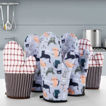 2 stücke Mikrowelle Handschuhe Handschuhe Verdickte Hitzebeständige Weiche Baumwolle Katze Druck Ofen Handschuhe Küche Ofen Handschuhe Backen Zubehör