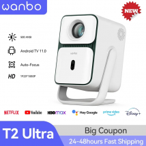 Proiettore Wanbo T2 Ultra Andorid TV11.0 1080P Supporto Proiettore 4K 500Ansi 120 °   Proiettore intelligente con fascio domestico protettivo rotante