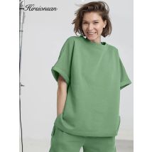Hirsionsan sommer 100% baumwolle setzt frauen lässig zweiteilig kurzarm t-shirts & hohe taille shorts hose outfit trainings anzug 2023