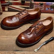 Britische Vintage handgefertigte Leder-Freizeitschuhe, runde Zehen, weiches Leder, Business-Kleiderschuhe, Herren-Hochzeitsschuhe, Arbeitskleidungsschuhe
