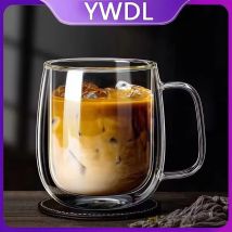 YWDL 250/400ml Hitzebeständige Doppelwandige Borosilikatglas-Tasse mit Henkel, Kaffeetasse, Milch- und Wassertasse, Transparente Tasse, Geschenk