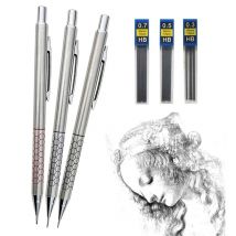 0.5 0.7 0.9mm metalowy ołówek automatyczny z zestawem gumek 2B/HB ołów Art Sketch materiały do