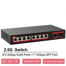 2.5G Switch 9 Ports with 10G SFP+ Port Ethernet Switch 2.5Gbe BASE-T 8RJ45 hub Gigabit Network Switch Unmanaged for IP Camera