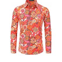 Langärmliges Herren-Hemd mit Revers und Blumendruck, lässiges Cardigan-Oberteil für den täglichen Strandurlaub