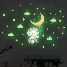 Cartoon Niedliche Tiere Mond Stern Elefant Glow Wandaufkleber Dekoration für Schlafzimmer Wandkunst Home Decor Wohnzimmer Kinderzimmer DIY