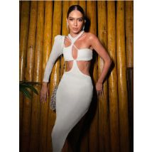 Sexy Single Sleeve aus geschnitten aushöhlen weiß Midi Bodycon Frauen Sommer Bandage Kleid elegante Abend Party Kleid Vestido