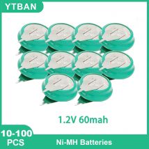 10-100pcs 1.2V 60mAh Ni-MH Rechargeable Battery Button Coin Cell with Welding Pins for Toy Timer Solar Energy Electric