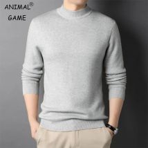 Autumn Mock Neck Sweater Coats Men Solid Color Pullovers Winter Man Half Turtleneck Knitwear Fashion Brand Casual Mens Clothing