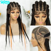 24" synthetische Vollspitze geflochtene Perücken Cornrow Braids Spitzenperücke natürlich mit orangefarbenen Boho-Zöpfen glattes Haar Perücke für schwarze Frauen