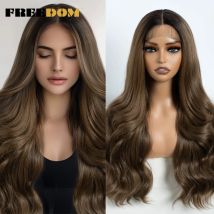 Synthetische Lace-Front-Perücken für Frauen, lange gewellte Perücke, 66 cm, gewellte Spitzenperücke, braun, Ombre-Blond, grau, weiß, Cosplay-Perücke