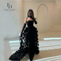 EDECPBM Saudi Afrikanisches Meerjungfrau-Kleid für Damen, Party, schwarzes 3D-Blumen-Schwanzkleid mit Federn, maßgeschneidertes Abend-, Hochzeits-, Abschlussball- und Veranstaltungen