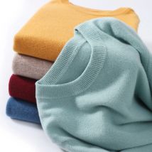 Herren-Pullover mit O-Ausschnitt aus 100 % reiner Wolle, einfarbig, große Größe, lockerer Freizeitpullover, Frühling und Herbst, kann im Freien, Kaschmirpullover sein