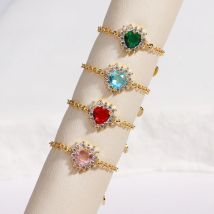 Luxury Heart Cubic Zirconia Link Chain Women Wedding Rings Colored Crystal Engagement Anniversary Party Elegant Female Jewelry