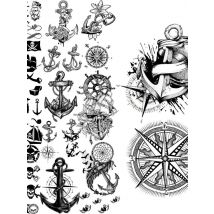 Anchor Compass Temporary Tattoos For Adults Men Arm Back Tatoos Realistic Pirate Infinite Cartoon Small Fake Tattoo Sticker DIY