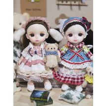 Mini 1/12 Bjd Doll Dolls Toys For Girl Children Lolita Dress Skirt Miniature Wooden Furniture Ceramic Quilt Set Dollhouse DIY