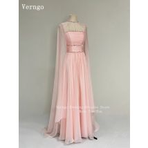 Verngo Elegant Pink Chiffon Evening Dress Sequined A Line Scarf Formal Occasion Dress Elegant Saudi Arabia Prom Gown Customized
