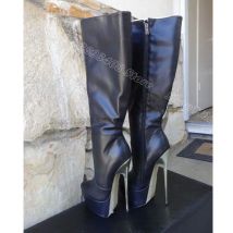 Schwarze Metallabsätze, Plateaustiefel, seitlicher Reißverschluss, mattes Leder, stilvolles Design für Damen, Partykleid, Stiefel 2024, Zapatos Para Mujere
