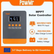 PowMr MPPT 45A 35A 25A Regolatore di carica solare 12V 24V Auto Lifepo4 Caricabatteria Regolatore del pannello solare Ingresso fotovoltaico massimo 100VDC
