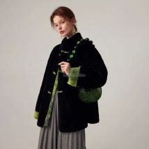 2025 neue chinesische stil frauen kleidung lamm herbst winter neue pelz integrierte jacke dame schwarz mantel tangsuits warmen mantel