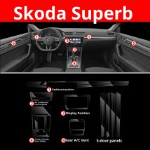 For Skoda Superb Interior Protective Film, Anti-Scratch Center Console Dashboard Sticker Kit, Sedan Accessories