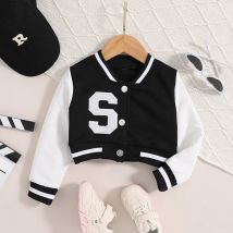 Kinder kleidung Baseball jacken für Mädchen 2023 Herbst Winter neue Kleinkind Brief druck Kurz mantel schwarz Outwear Mode Kinder