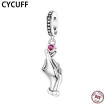 CYCUFF 2025 Neues Armband aus 925er-Sterlingsilber mit Herz-zu-Herz-Geste-Anhänger, Charms für Damen, geeignet für Geburtstagsfeier, Schmuck, Geschenk