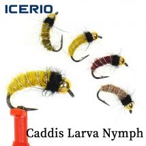 6/8PCS Testa di perline Caddis Larva Ninfa Fly Realistico Scud Bug Verme per esche da pesca alla trota Grayling (Amo spinato, Affondamento rapido)